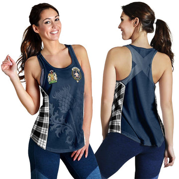 MacFarlane Black White Tartan Women's Racerback Tanks with Family Crest and Scottish Thistle Vibes Sport Style