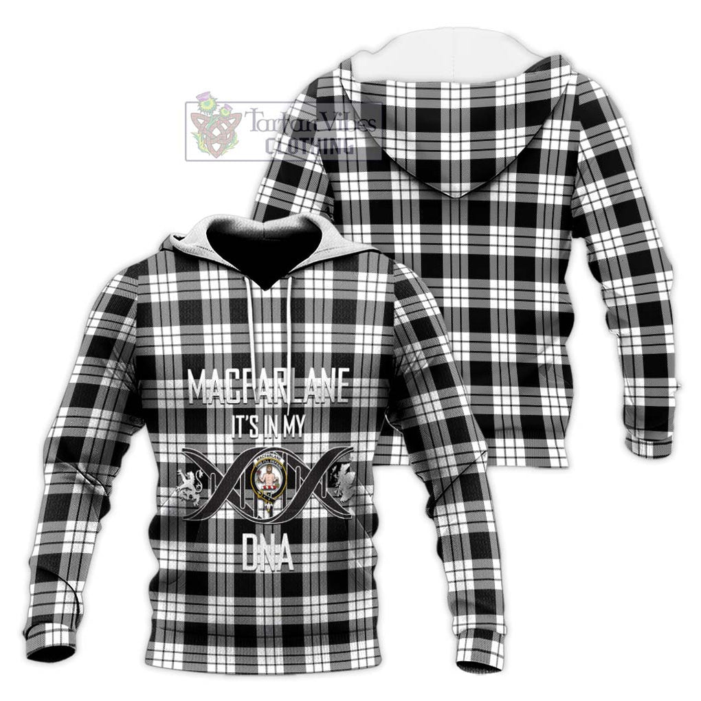 MacFarlane Black White Tartan Knitted Hoodie with Family Crest DNA In Me Style Unisex Knitted Pullover Hoodie - Tartanvibesclothing Shop