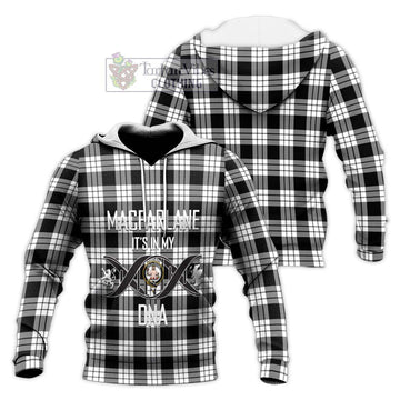 MacFarlane Black White Tartan Knitted Hoodie with Family Crest DNA In Me Style