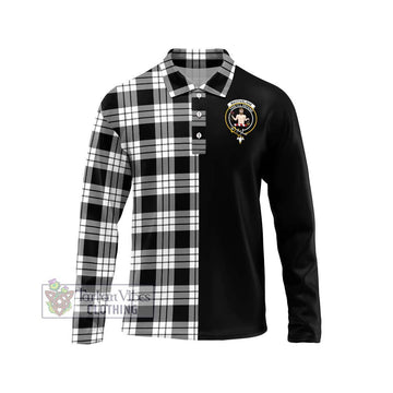 MacFarlane Black White Tartan Long Sleeve Polo Shirt with Family Crest and Half Of Me Style