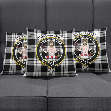 MacFarlane Black White Tartan Pillow Cover with Family Crest