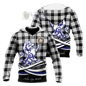 MacFarlane Black White Tartan Knitted Hoodie with Alba Gu Brath Regal Lion Emblem