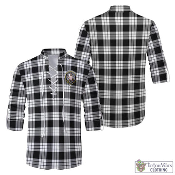 MacFarlane Black White Tartan Men's Scottish Traditional Jacobite Ghillie Kilt Shirt with Family Crest