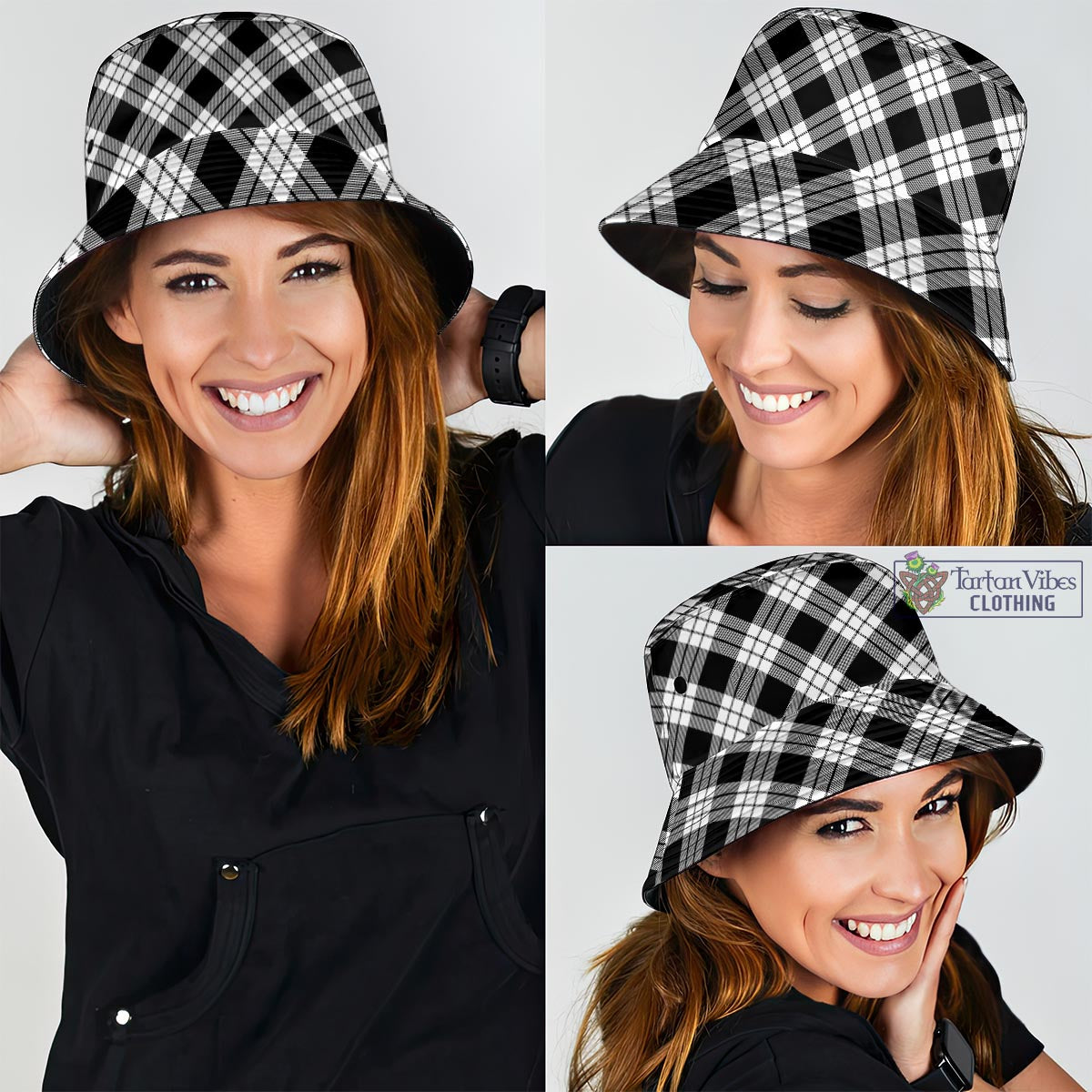 Tartan Vibes Clothing MacFarlane Black White Tartan Bucket Hat