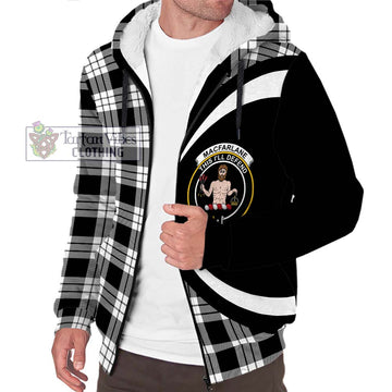 MacFarlane Black White Tartan Sherpa Hoodie with Family Crest Circle Style