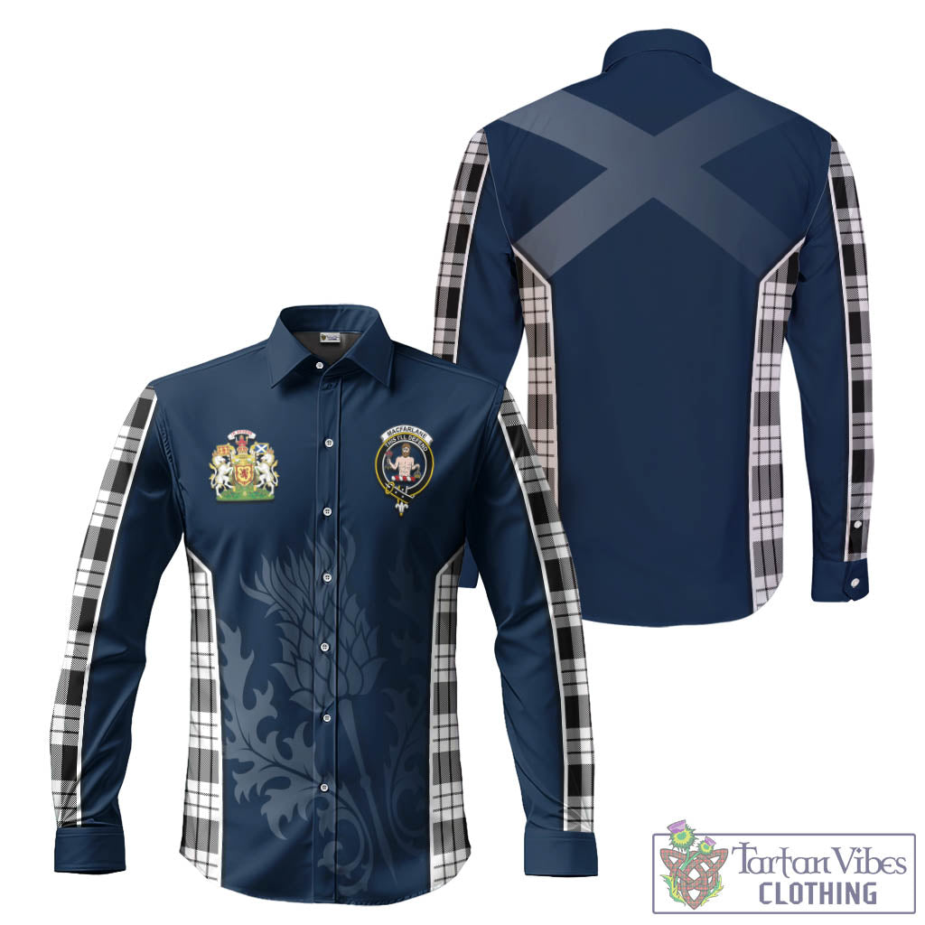 Tartan Vibes Clothing MacFarlane Black White Tartan Long Sleeve Button Up Shirt with Family Crest and Scottish Thistle Vibes Sport Style