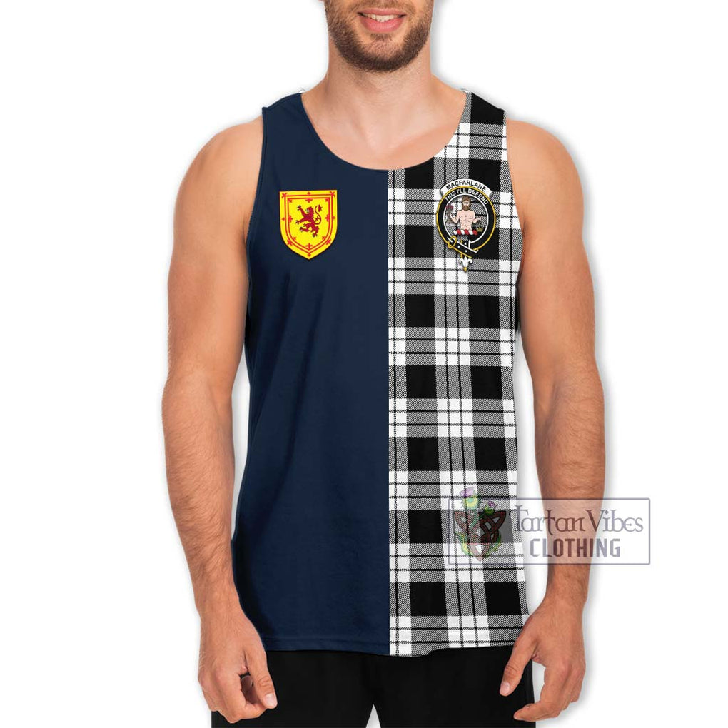 Tartan Vibes Clothing MacFarlane Black White Tartan Men's Tank Top with Scottish Lion Royal Arm Half Style