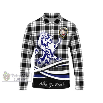 MacFarlane Black White Tartan Long Sleeve Polo Shirt with Alba Gu Brath Regal Lion Emblem