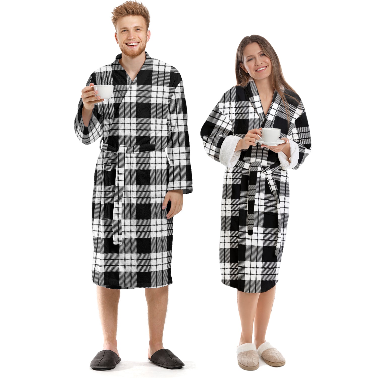 MacFarlane Black White Tartan Bathrobe Unisex S - Tartan Vibes Clothing