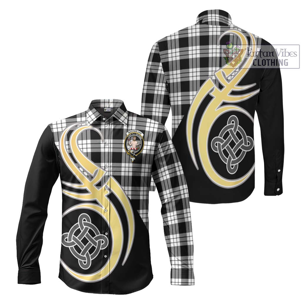 MacFarlane Black White Tartan Long Sleeve Button Shirt with Family Crest and Celtic Symbol Style Men's Shirt S - Tartan Vibes Clothing