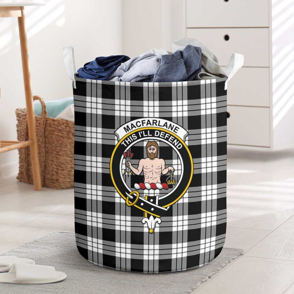 MacFarlane Black White Tartan Laundry Basket with Family Crest One Size - Tartanvibesclothing Shop