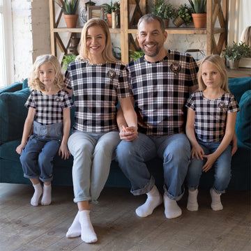 MacFarlane Black White Tartan T-Shirt with Family Crest