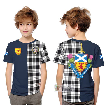 MacFarlane Black White Tartan Kid T-Shirt Alba with Scottish Lion Royal Arm Half Style