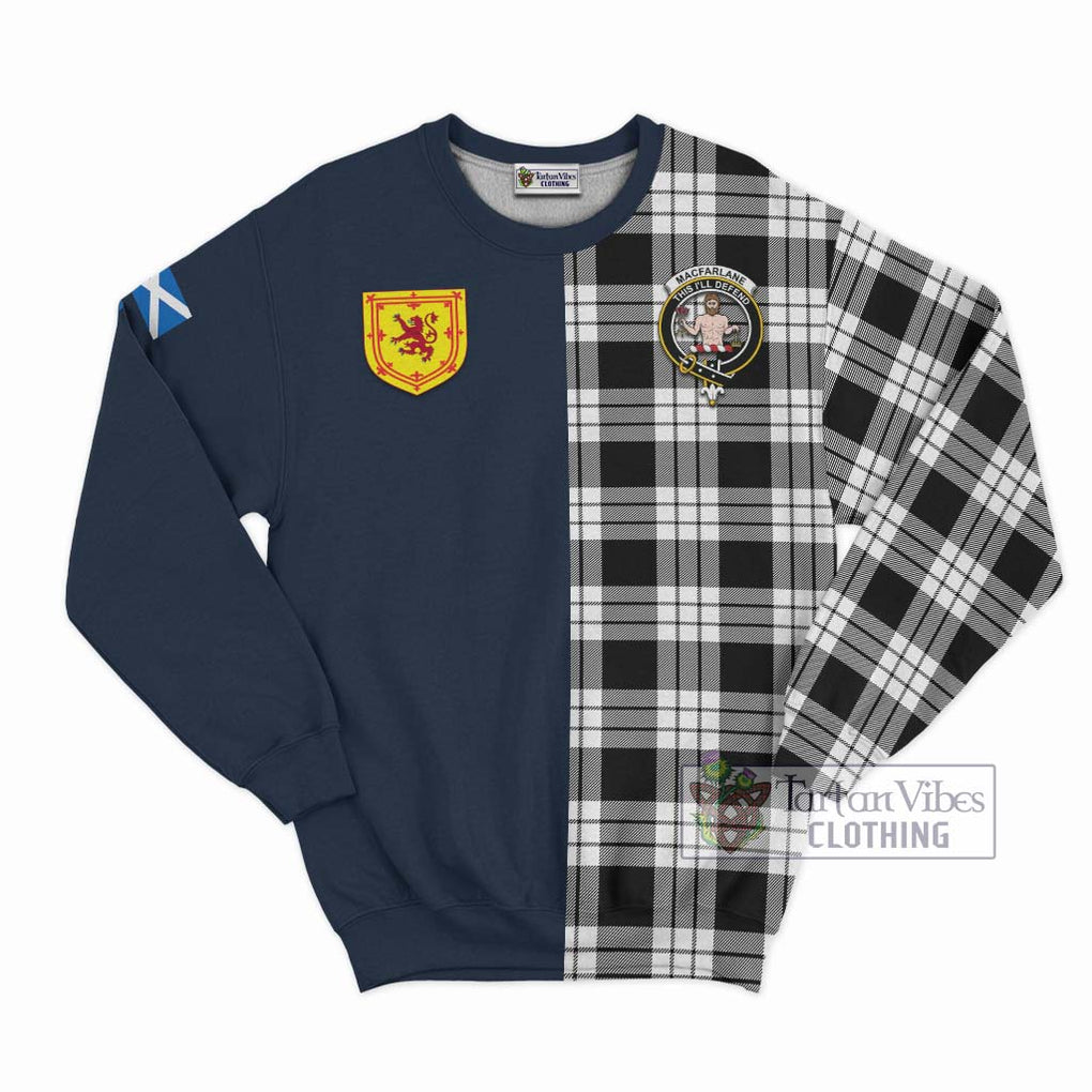 Tartan Vibes Clothing MacFarlane Black White Tartan Sweatshirt with Scottish Lion Royal Arm Half Style