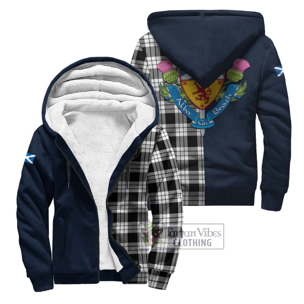 Tartan Vibes Clothing MacFarlane Black White Tartan Sherpa Hoodie with Scottish Lion Royal Arm Half Style