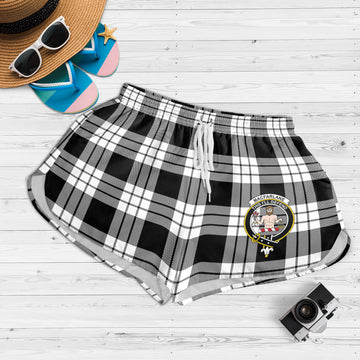 MacFarlane Black White Tartan Womens Shorts with Family Crest