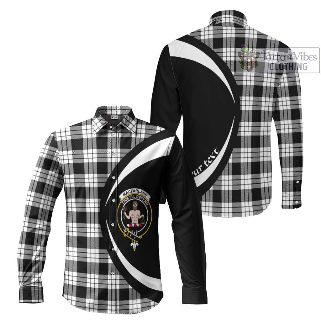 MacFarlane Black White Tartan Long Sleeve Button Up with Family Crest Circle Style Men's Shirt S - Tartan Vibes Clothing