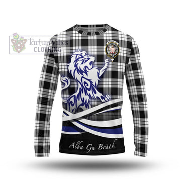 MacFarlane Black White Tartan Long Sleeve T-Shirt with Alba Gu Brath Regal Lion Emblem