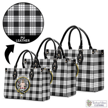 MacFarlane Black White Tartan Luxury Leather Handbags with Family Crest