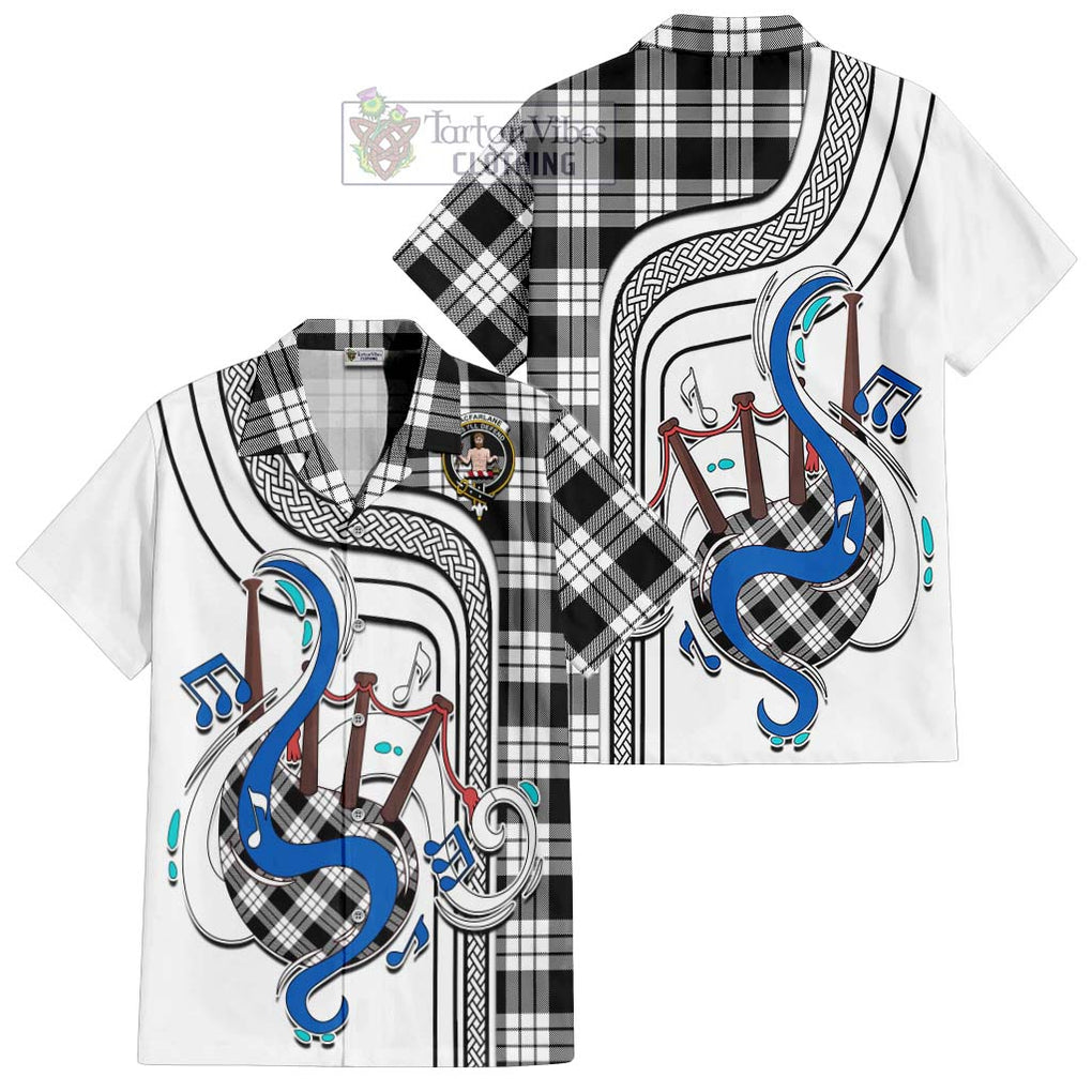 MacFarlane Black White Tartan Short Sleeve Button Shirt with Epic Bagpipe Style Kid - Tartanvibesclothing Shop