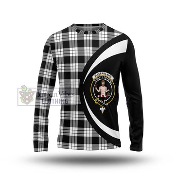 MacFarlane Black White Tartan Long Sleeve T-Shirt with Family Crest Circle Style