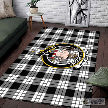 MacFarlane Black White Tartan Area Rug with Family Crest