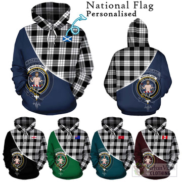 MacFarlane Black White Tartan Hoodie with Personalised National Flag and Family Crest Half Style