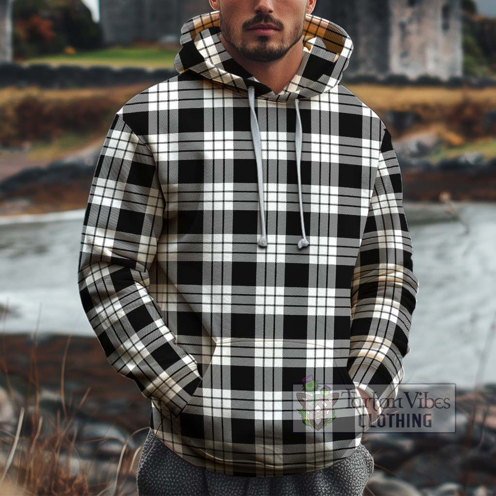 MacFarlane Black White Tartan Cotton Hoodie Pullover Hoodie XS - Tartan Vibes Clothing