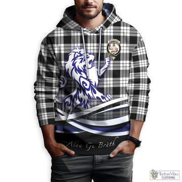 MacFarlane Black White Tartan Hoodie with Alba Gu Brath Regal Lion Emblem