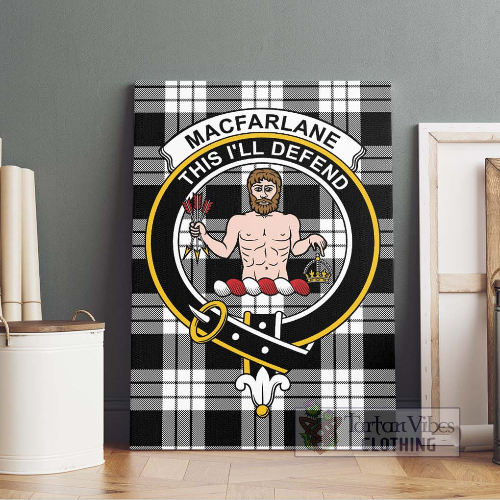 MacFarlane Black White Tartan Canvas Print Wall Art with Family Crest Without Frame - Tartan Vibes Clothing