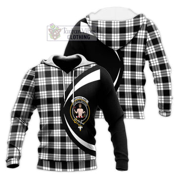 MacFarlane Black White Tartan Knitted Hoodie with Family Crest Circle Style