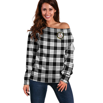 MacFarlane Black White Tartan Off Shoulder Women Sweater with Family Crest