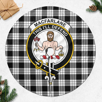 MacFarlane Black White Tartan Christmas Tree Skirt with Family Crest