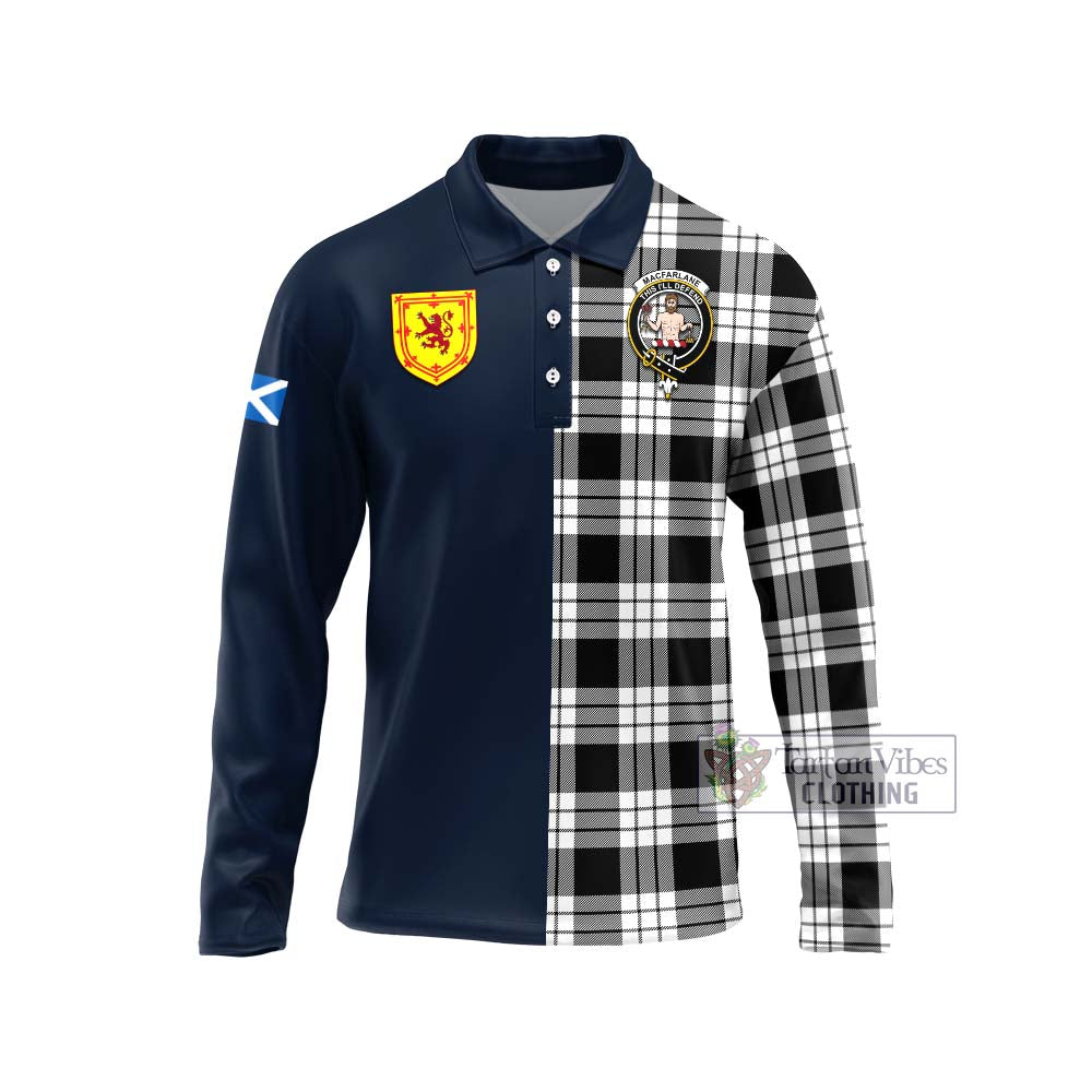 Tartan Vibes Clothing MacFarlane Black White Tartan Long Sleeve Polo Shirt with Scottish Lion Royal Arm Half Style