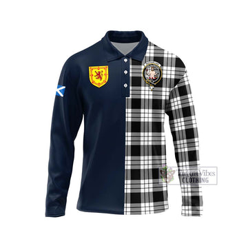 MacFarlane Black White Tartan Long Sleeve Polo Shirt Alba with Scottish Lion Royal Arm Half Style