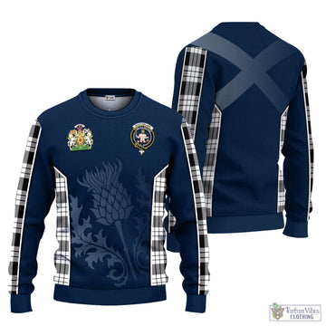 MacFarlane Black White Tartan Knitted Sweatshirt with Family Crest and Scottish Thistle Vibes Sport Style