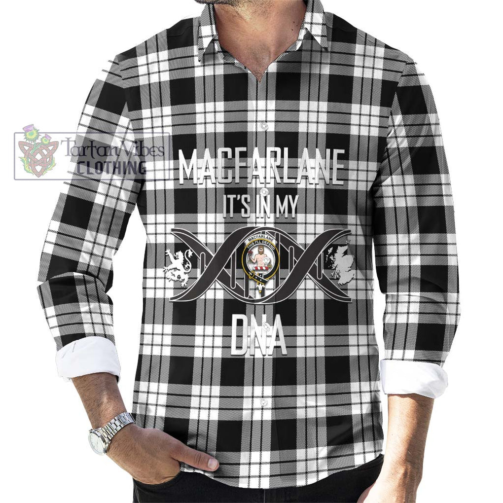 MacFarlane Black White Tartan Long Sleeve Button Shirt with Family Crest DNA In Me Style Men's Shirt S - Tartanvibesclothing Shop