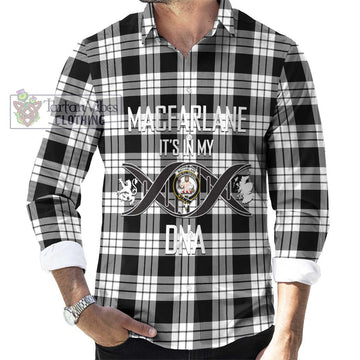 MacFarlane Black White Tartan Long Sleeve Button Shirt with Family Crest DNA In Me Style