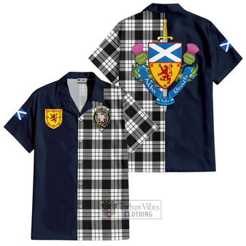 MacFarlane Black White Tartan Short Sleeve Button Shirt Alba with Scottish Lion Royal Arm Half Style