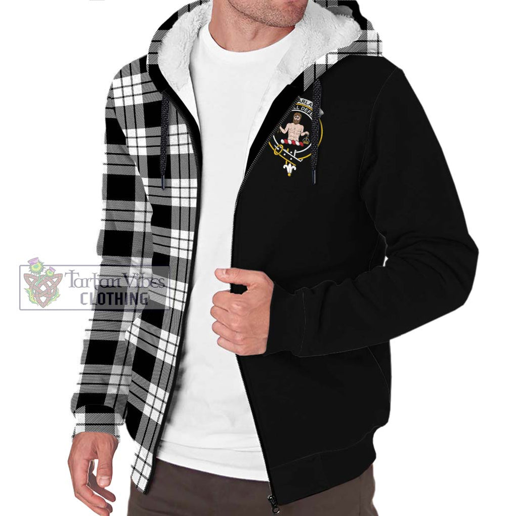 MacFarlane Black White Tartan Sherpa Hoodie with Family Crest and Half Of Me Style Unisex S - Tartanvibesclothing Shop