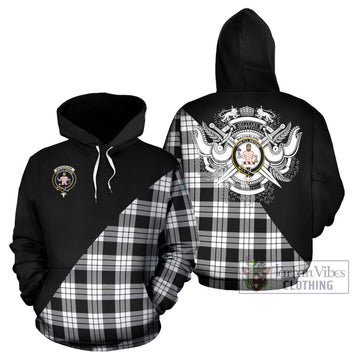 MacFarlane Black White Tartan Hoodie with Family Crest and Military Logo Style