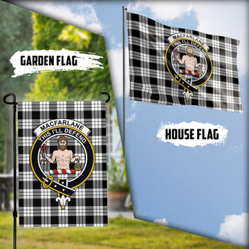 MacFarlane Black White Tartan Flag with Family Crest