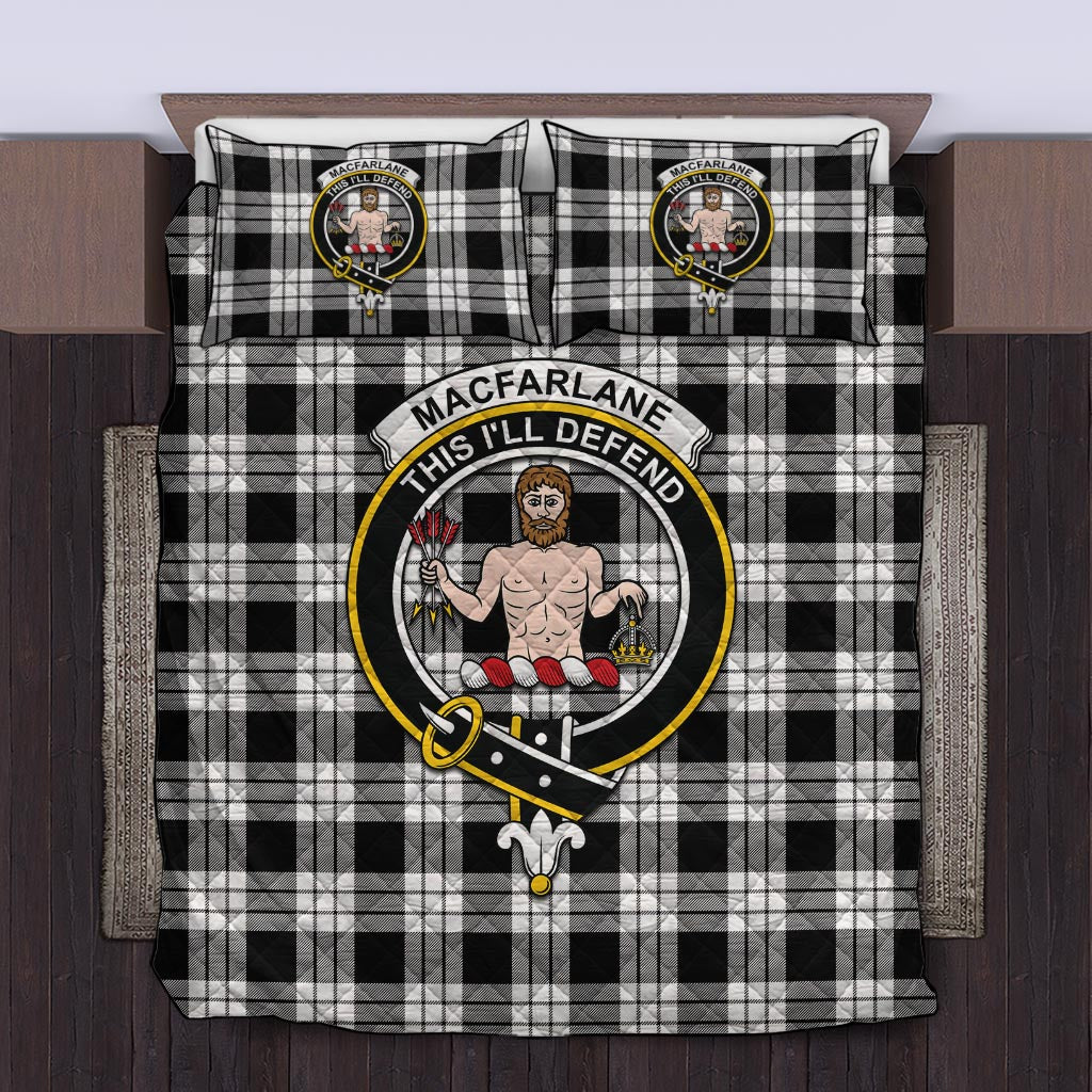 MacFarlane Black White Tartan Quilt Bed Set with Family Crest Twin - Tartan Vibes Clothing