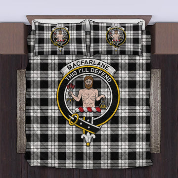 MacFarlane Black White Tartan Quilt Bed Set with Family Crest