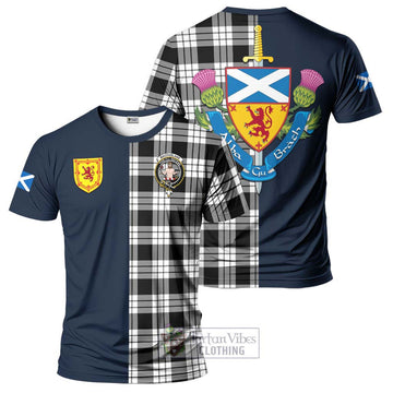 MacFarlane Black White Tartan T-Shirt Alba with Scottish Lion Royal Arm Half Style