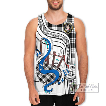 MacFarlane Black White Tartan Men's Tank Top with Epic Bagpipe Style