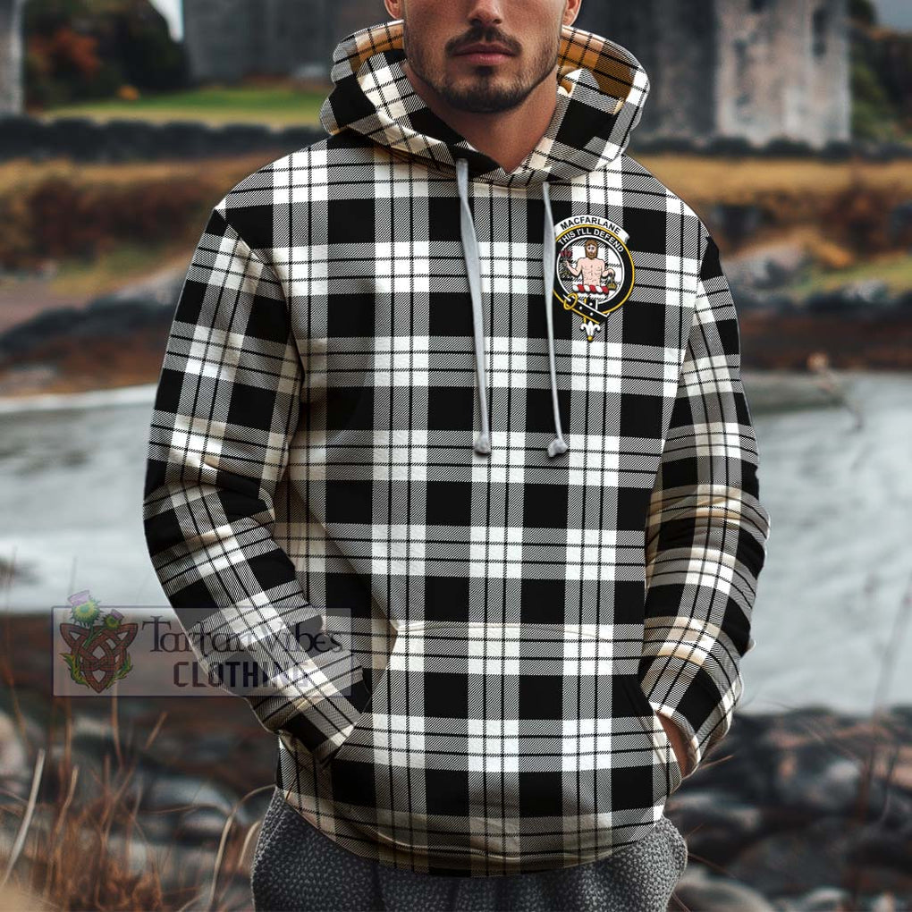 MacFarlane Black White Tartan Cotton Hoodie with Family Crest Pullover Hoodie XS - Tartan Vibes Clothing