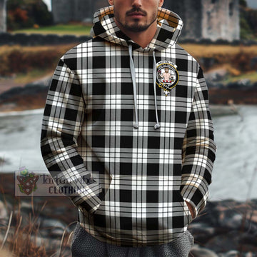 MacFarlane Black White Tartan Cotton Hoodie with Family Crest