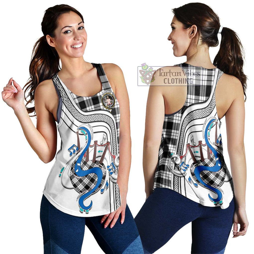 MacFarlane Black White Tartan Women's Racerback Tanks with Epic Bagpipe Style 4XL - Tartanvibesclothing Shop