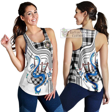 MacFarlane Black White Tartan Women's Racerback Tanks with Epic Bagpipe Style